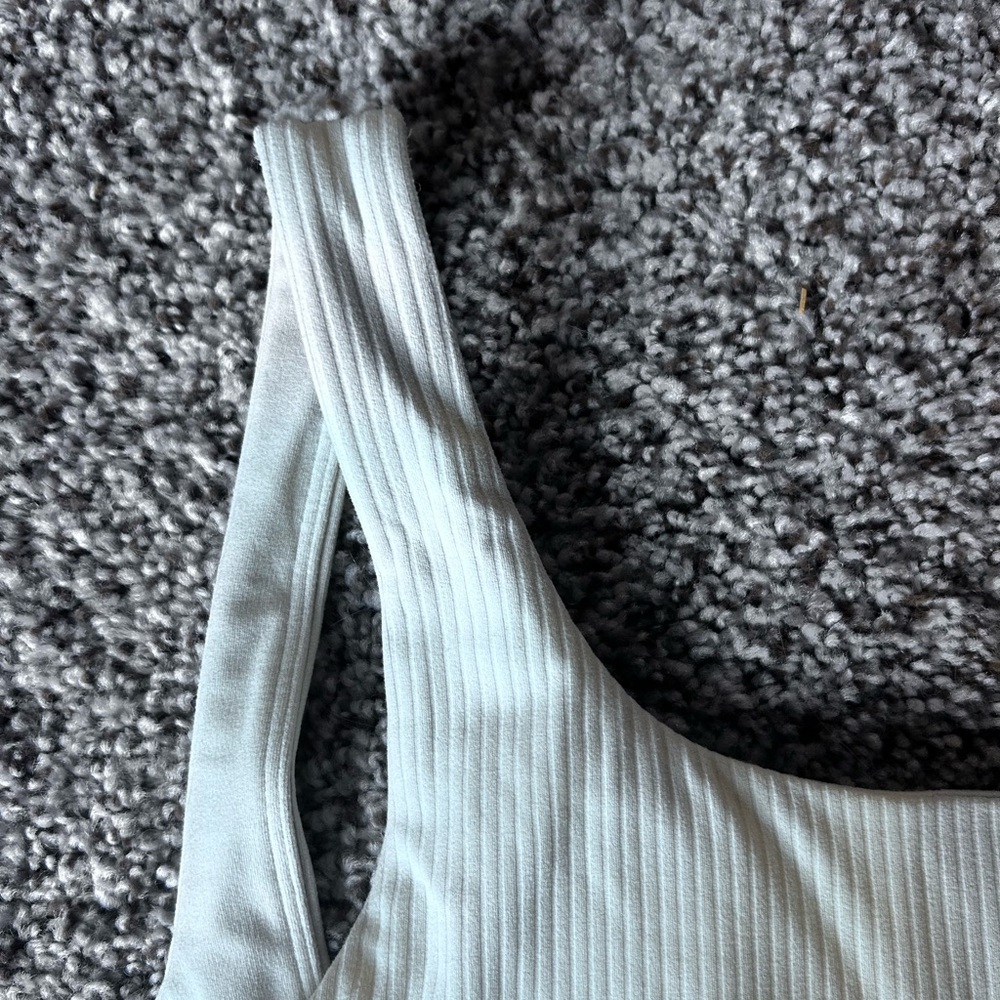 One-Shoulder White Ribbed Top - Picture 3 of 5